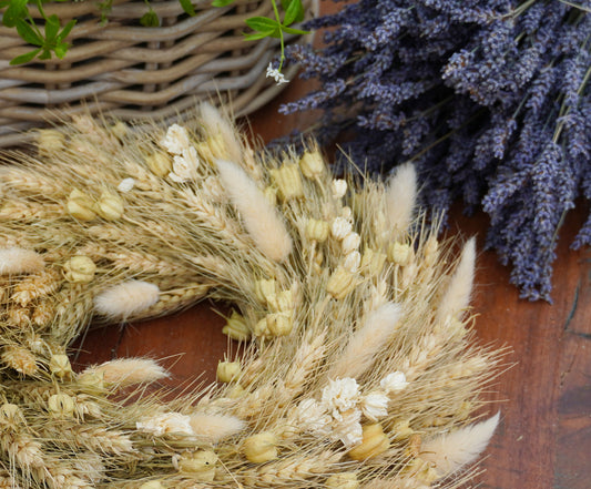 Erntekranz aus Getreide & Lagurus | Handgebundener Naturkranz 28 cm | Rustikale Herbstdeko & Geschenkidee