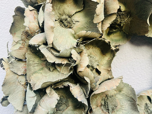 Indoor-Wandkranz mit Großen 10 cm Blüten, 55 cm Durchmesser, Farbe Grün