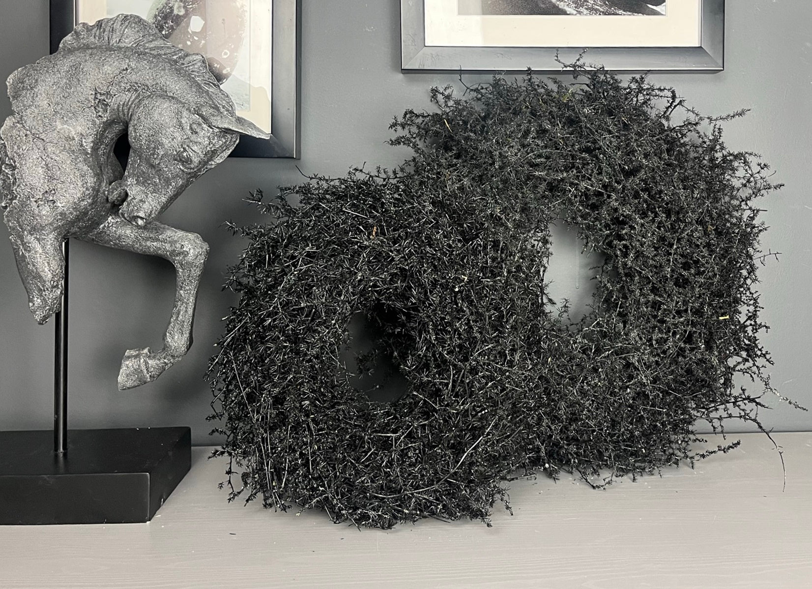 Schwarzer Asparagus-Kranz | Eleganter Türkranz & Wanddekoration | 28-60cm