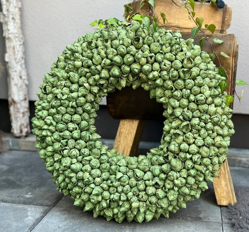 Shabby-Grün Kranz / Türkranz / Wandkranz mit Coco-Früchten 40 oder 55 cm Durchmesser