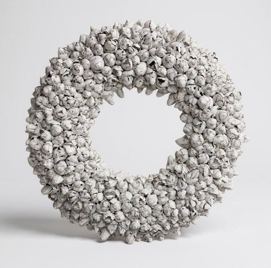 Naturkranz aus Cocofrüchten | Wandkranz weiß 55 / 65 cm | Handgefertigter Türkranz rustikal | Boho Deko Vintage Landhausstil