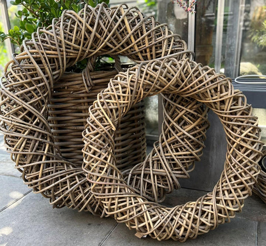 Großer Rattan-Kranz 60 cm oder 80 cm – Naturdeko Türkranz – Handgefertigt – Boho Wandkranz – Kranz aus Rattan für Innen & Außen