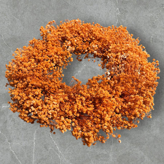 Schleierkraut Kranz 30 cm – Orange Trockenblumenkranz | Herbstkranz Boho Türkranz | Handgefertigte Wanddeko aus Schleierkraut