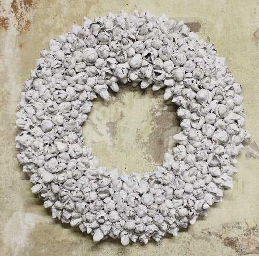 Naturkranz aus Cocofrüchten | Wandkranz weiß 55 / 65 cm | Handgefertigter Türkranz rustikal | Boho Deko Vintage Landhausstil