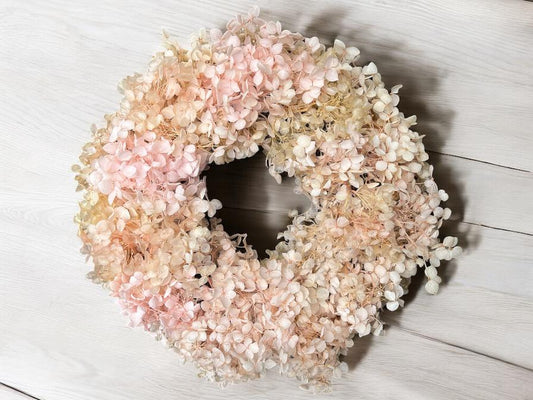 Hortensienkranz rosa 30 cm – konservierte echte Blüten (Annabelle) – Trockenblumenkranz Deko – handgemachter Blumenkranz