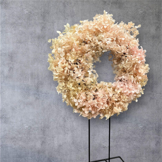 Hortensienkranz rosa 30 cm – konservierte echte Blüten (Annabelle) – Trockenblumenkranz Deko – handgemachter Blumenkranz