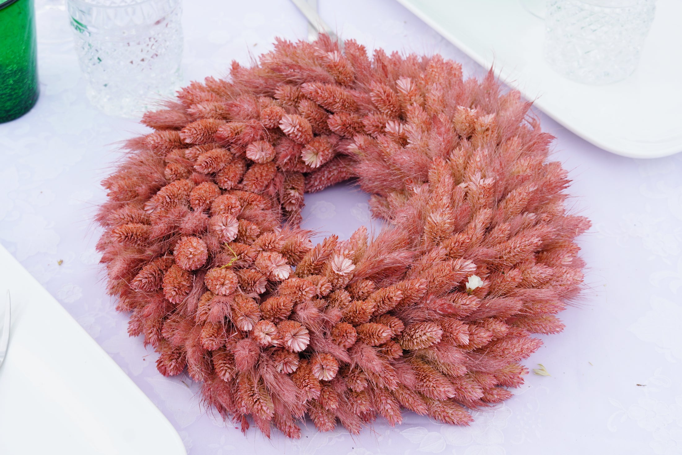 Trockenblumenkranz in Bordeaux-Rot | Handgebundener Tischkranz 28 cm | Boho-Deko & Geschenkidee