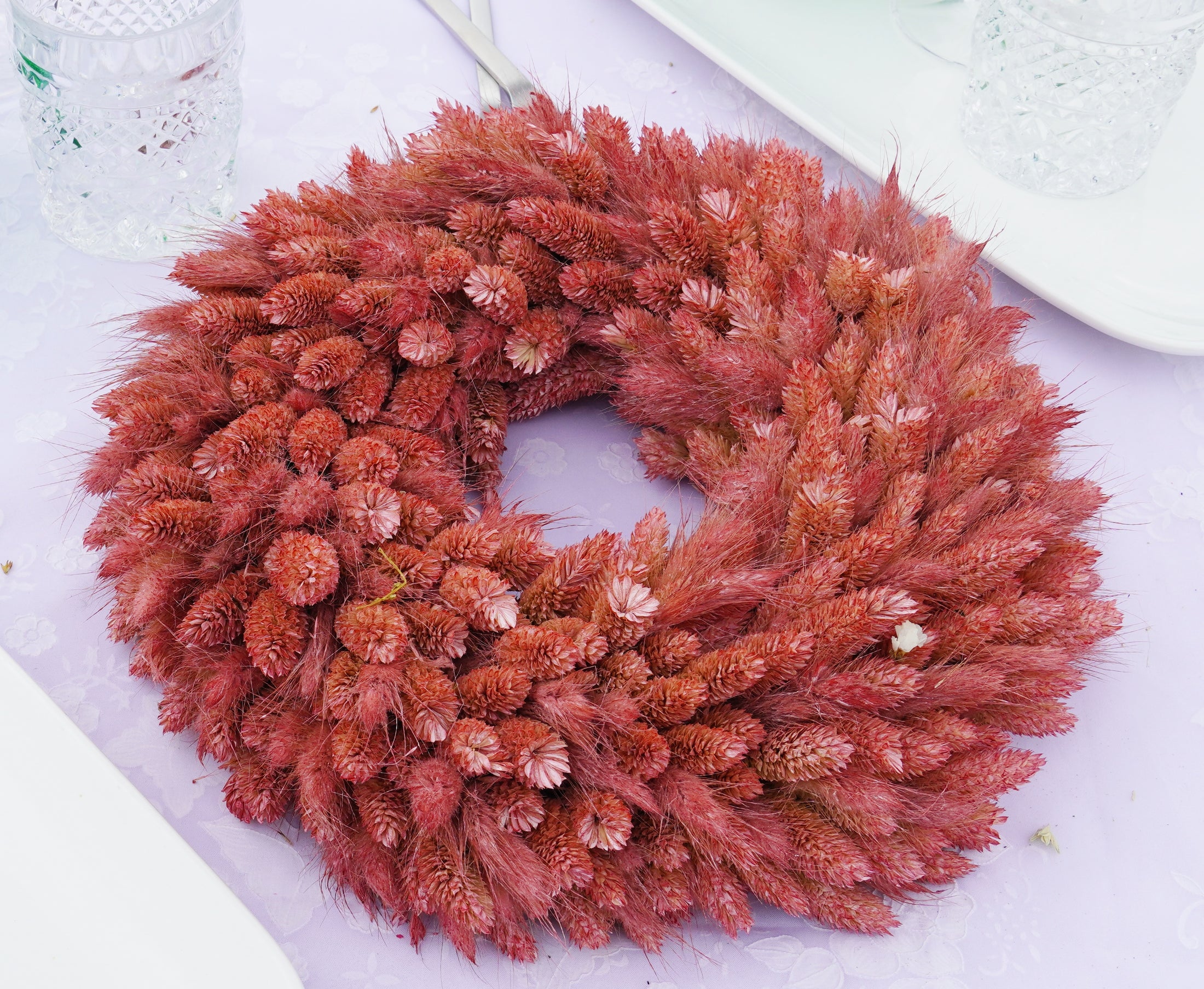 Trockenblumenkranz in Bordeaux-Rot | Handgebundener Tischkranz 28 cm | Boho-Deko & Geschenkidee