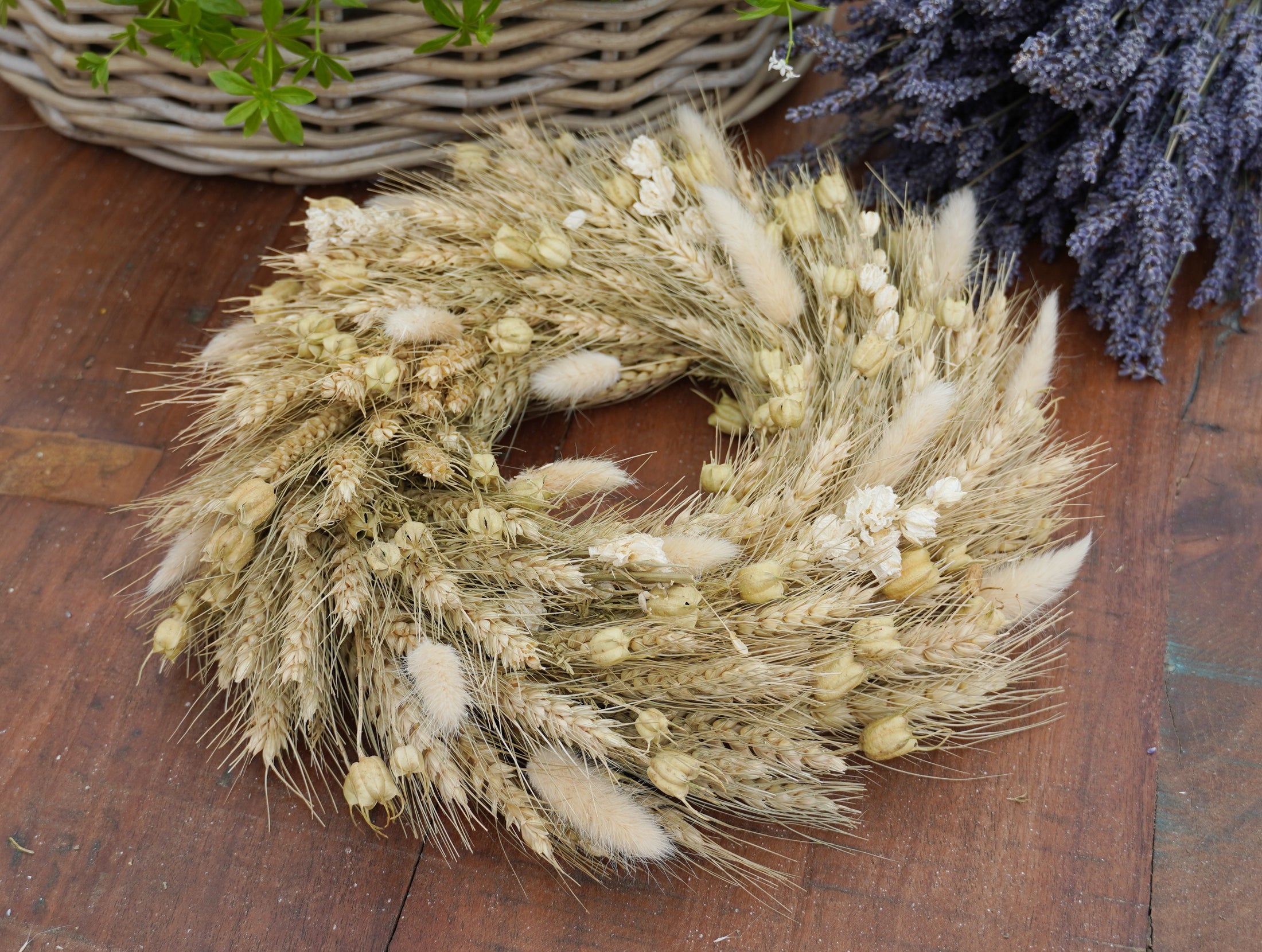 Erntekranz aus Getreide & Lagurus | Handgebundener Naturkranz 28 cm | Rustikale Herbstdeko & Geschenkidee