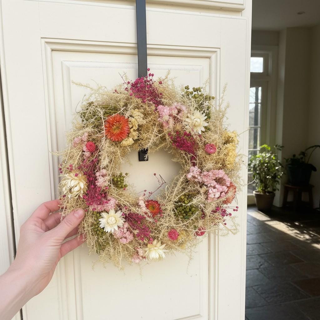 Trockenblumenkranz 30 cm natur gelb rosa | Türkranz Boho | Sommerkranz | Wandkranz | mit oder ohne Halter