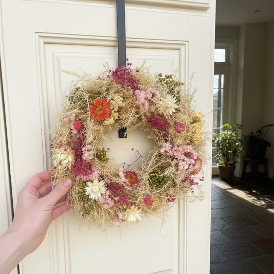 Trockenblumenkranz 30 cm natur gelb rosa | Türkranz Boho | Sommerkranz | Wandkranz | mit oder ohne Halter