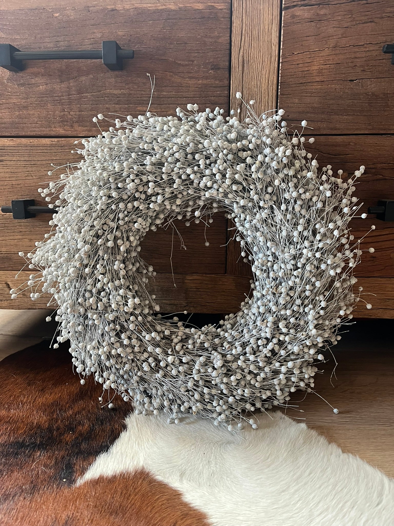 Flachs Kranz 40 cm – Naturkranz weiß– Türkranz modern – Wandkranz Boho – Skandi Deko – minimalistischer Kranz aus Flachs