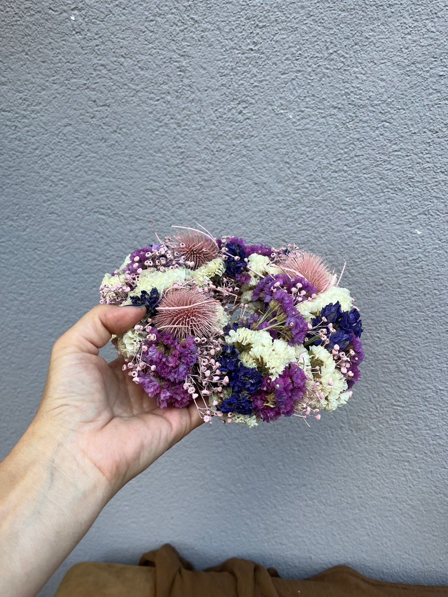 Trockenblumenkranz 20 cm | Kerzenkranz Rosa Violett | Distelkranz | Tischkranz | Naturkranz | Handgemachte Dekoration