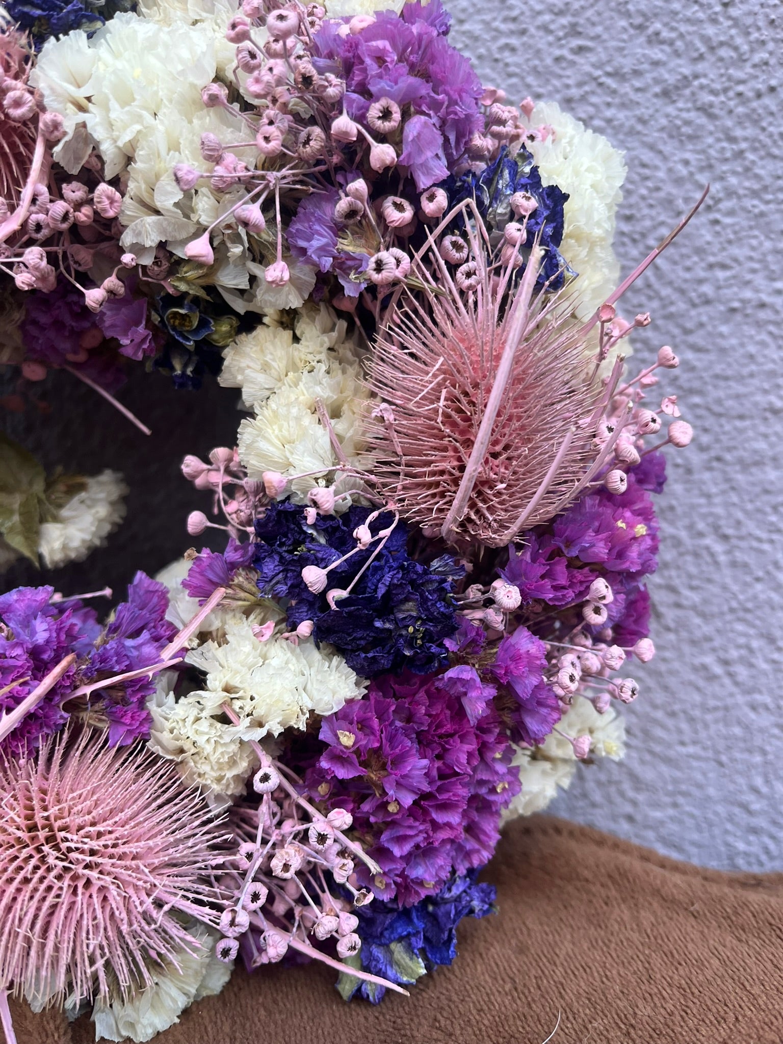 Trockenblumenkranz 20 cm | Kerzenkranz Rosa Violett | Distelkranz | Tischkranz | Naturkranz | Handgemachte Dekoration