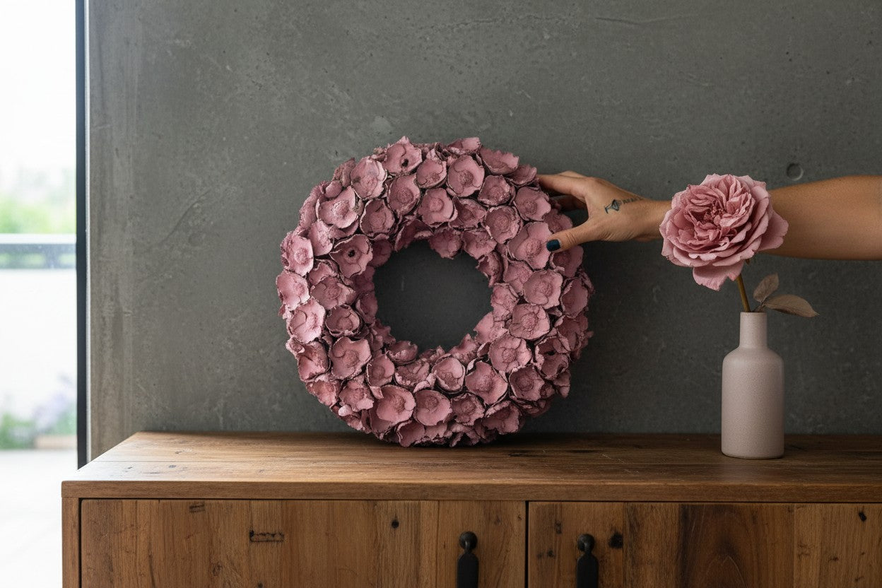 Cocoblüten Kranz 40 cm Altrosa | Türkranz Natur | Wandkranz Vintage Rosa | Flache Rückseite | Mit Aufhängeöse | Landhaus Deko