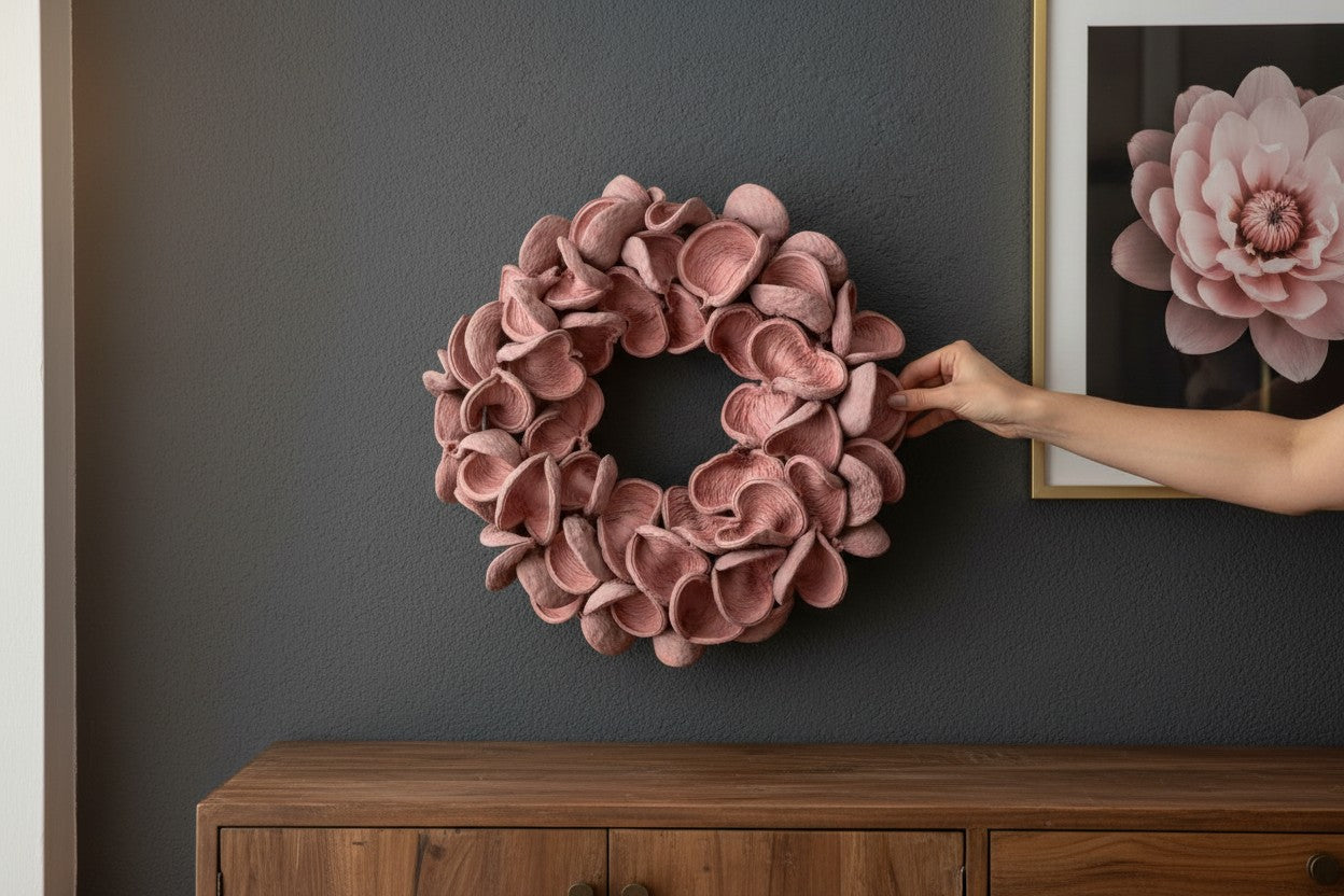 Mandelschotenkranz 45 cm Altrosa | Türkranz Natur | Wandkranz Vintage Rosa | Landhaus Deko | Boho Deko | Ganzjahreskranz