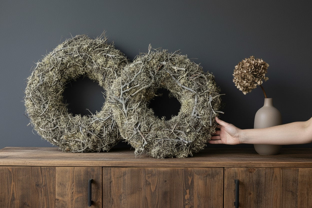 Mooskranz mit Naturästen 45 cm oder 60 cm | Türkranz Natur | Großer Wandkranz | Landhaus Deko | Naturkranz | Walddeko