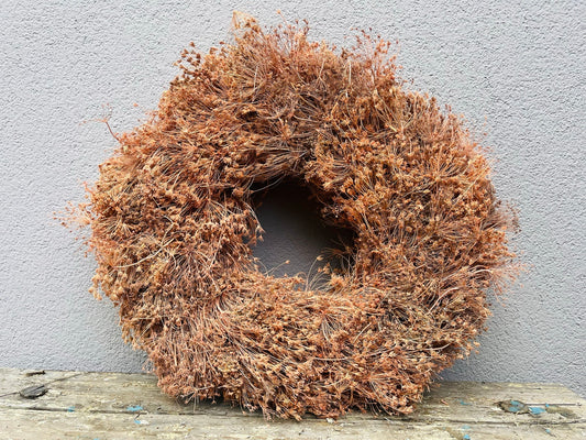 Getrocknete Dillblüten auf Strohrohling – Vintage apricot Naturkranz 50 cm Durchmesser