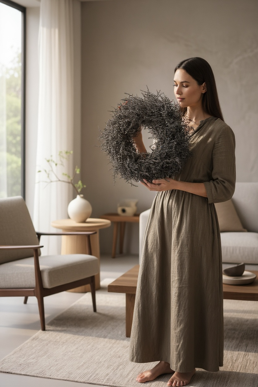 Schwarzer Asparagus-Kranz – 28, 35, 45 und 60 cm | Handgemachter Naturkranz für moderne Wanddeko