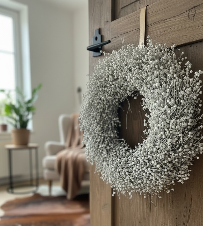 Flachs Kranz 40 cm – Naturkranz weiß– Türkranz modern – Wandkranz Boho – Skandi Deko – minimalistischer Kranz aus Flachs - Kranzshop