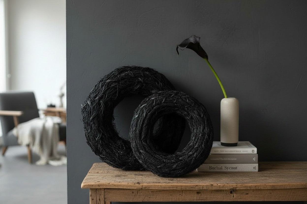 Schwarzer Strohkranz 40 cm oder 50 cm | Türkranz Schwarz | Wandkranz Natur | Kranzrohling | Ganzjahresdeko | Landhausstil | Kranzrohling