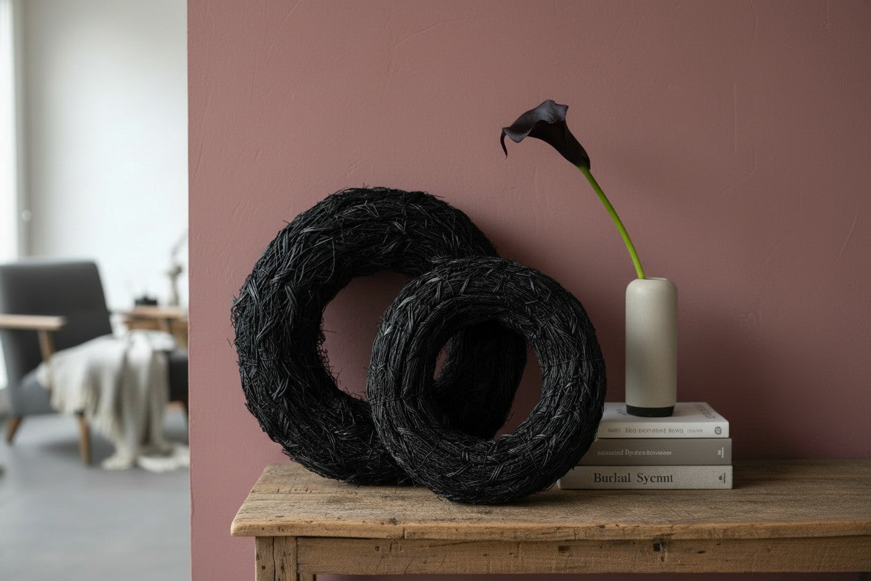Schwarzer Strohkranz 40 cm oder 50 cm | Türkranz Schwarz | Wandkranz Natur | Kranzrohling | Ganzjahresdeko | Landhausstil | Kranzrohling