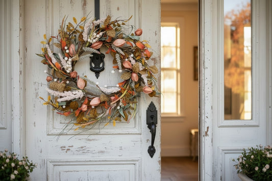 Herbstlicher Kunstkranz 55 cm – wetterfest, biegsam – Herbst Deko für Tür Wand Fenster – formbar & langlebig – Naturfarben