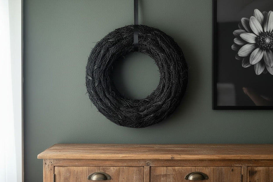 Schwarzer Strohkranz 40 cm oder 50 cm | Türkranz Schwarz | Wandkranz Natur | Kranzrohling | Ganzjahresdeko | Landhausstil | Kranzrohling - Kranzshop