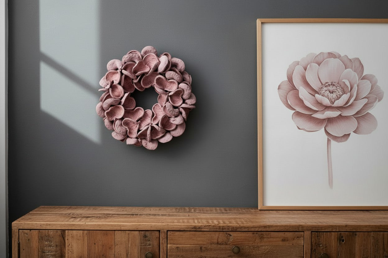 Mandelschotenkranz 45 cm Altrosa | Türkranz Natur | Wandkranz Vintage Rosa | Landhaus Deko | Boho Deko | Ganzjahreskranz