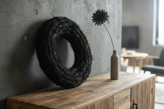Schwarzer Strohkranz 40 cm oder 50 cm | Türkranz Schwarz | Wandkranz Natur | Kranzrohling | Ganzjahresdeko | Landhausstil | Kranzrohling