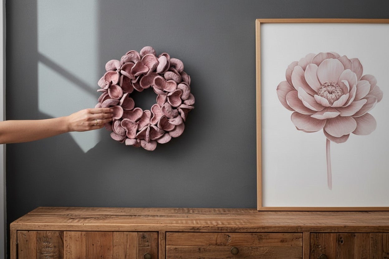 Mandelschotenkranz 45 cm Altrosa | Türkranz Natur | Wandkranz Vintage Rosa | Landhaus Deko | Boho Deko | Ganzjahreskranz