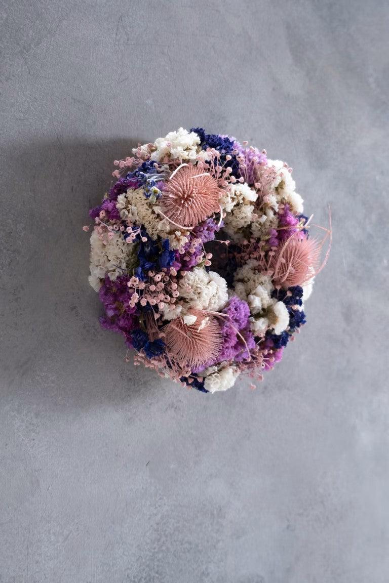 Trockenblumenkranz 20 cm | Kerzenkranz Rosa Violett | Distelkranz | Tischkranz | Naturkranz | Handgemachte Dekoration