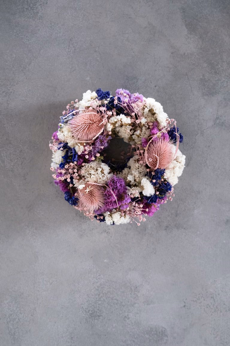 Trockenblumenkranz 20 cm | Kerzenkranz Rosa Violett | Distelkranz | Tischkranz | Naturkranz | Handgemachte Dekoration