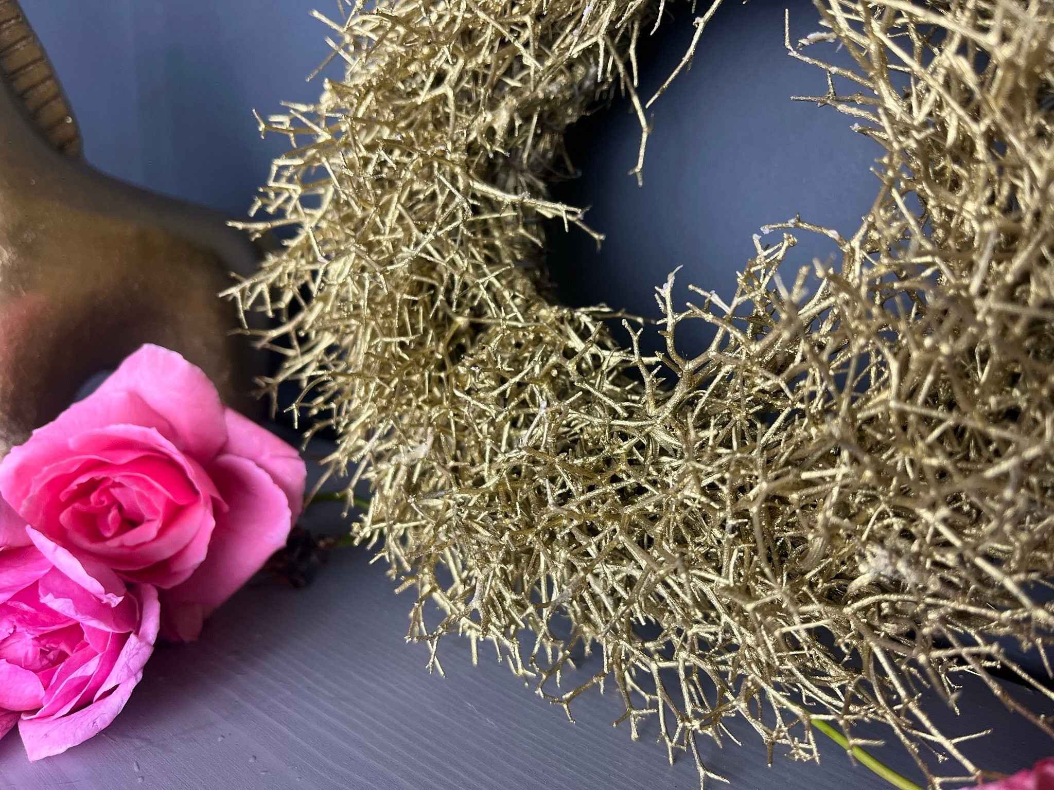 Eleganter Wandkranz Türkranz Adventskranz Weihnachtskranz , Gold, Asparagus-Kranz 25 cm Durchmesser