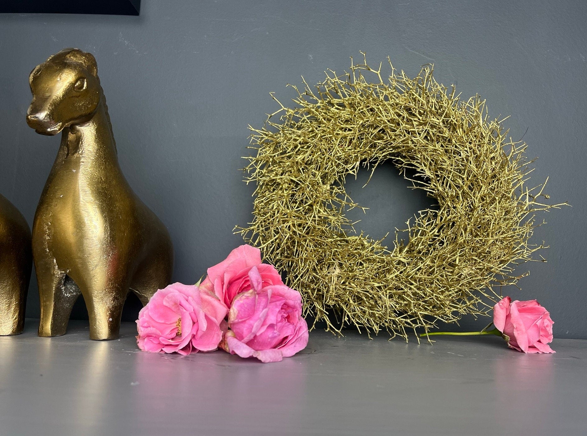 Eleganter Wandkranz Türkranz Adventskranz Weihnachtskranz , Gold, Asparagus-Kranz 25 cm Durchmesser