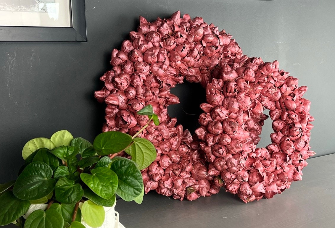 Limitierter Shabby-Lachs Kranz / Türkranz / Wandkranz mit Coco-Früchten 30 oder 40 cm Durchmesser