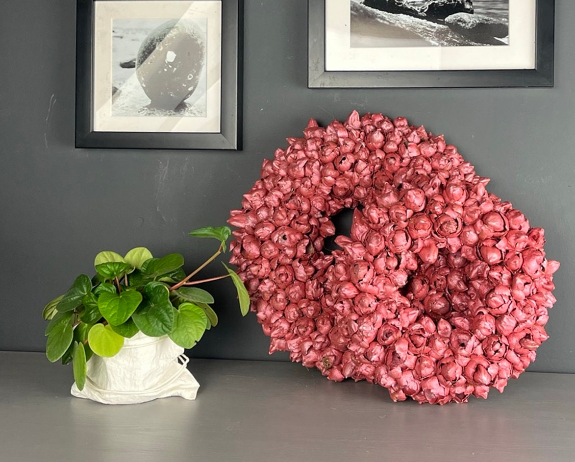 Limitierter Shabby-Lachs Kranz / Türkranz / Wandkranz mit Coco-Früchten 30 oder 40 cm Durchmesser