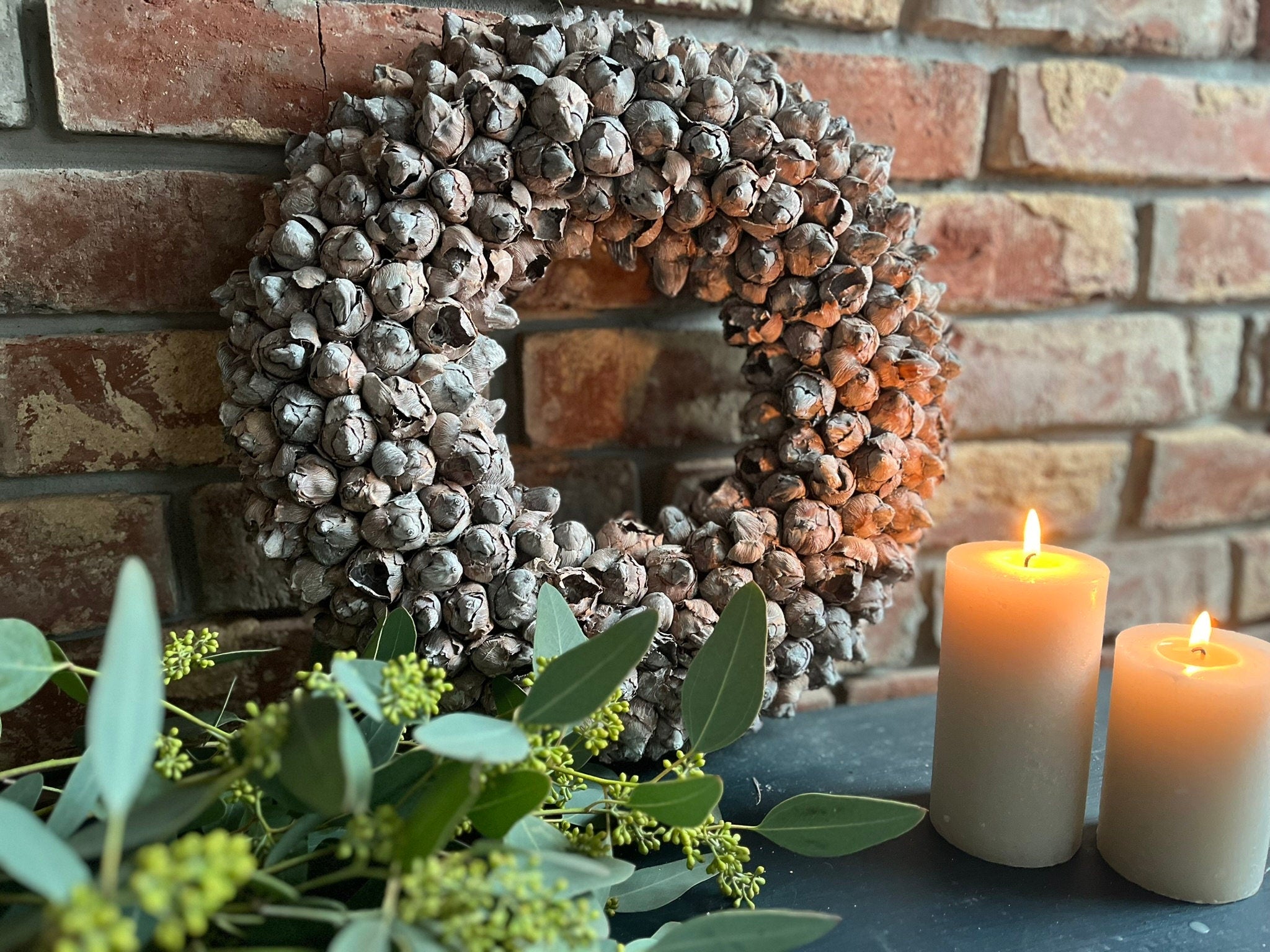 Shabby-natur Kranz / Türkranz / Wandkranz mit Coco-Früchten 40/55 cm Durchmesser