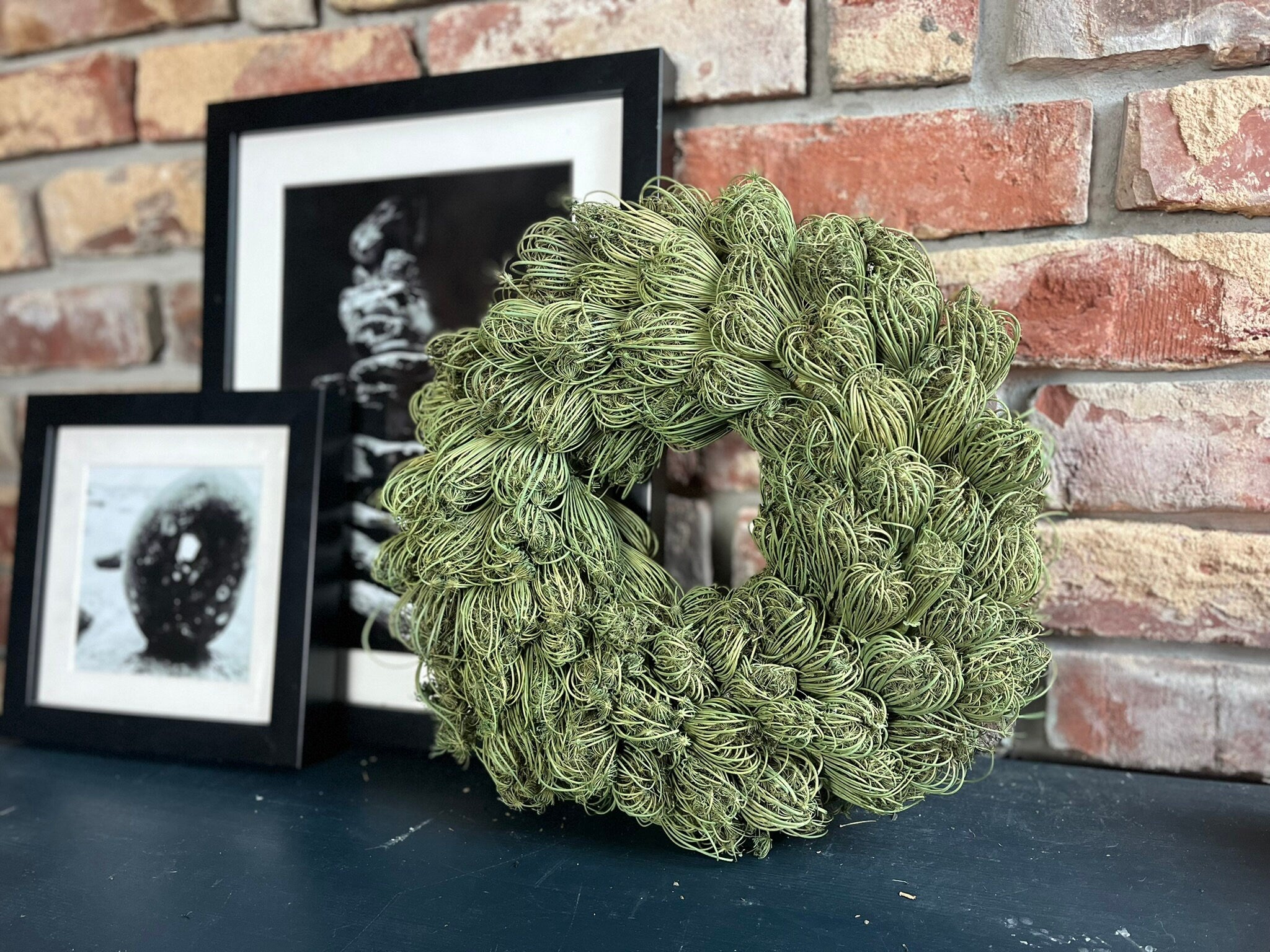 Trockenblumenkranz Grün mit Blüten 35 cm Durchmesser, Kranz Türkranz Wandkranz