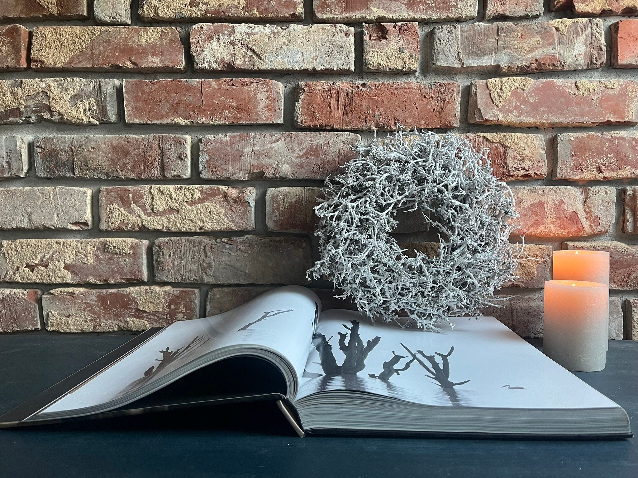 Vintage Weiß wild Bonsai-Kranz 28 cm Durchmesser Türkranz Wandkranz