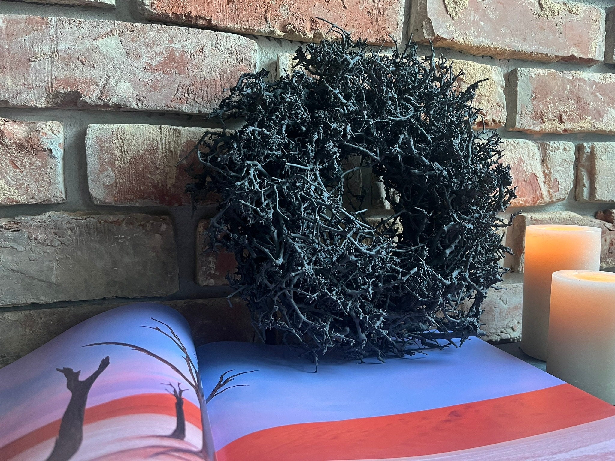 Vintage Nachtgrau wild Bonsai-Kranz 28 cm Durchmesser Türkranz Wandkranz