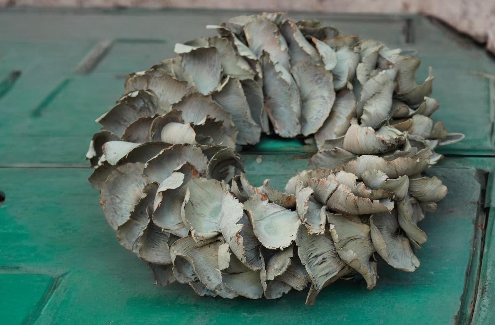 Türkranz Wandkranz Kranz Palmenblättern 25 cm in Salbeigrün