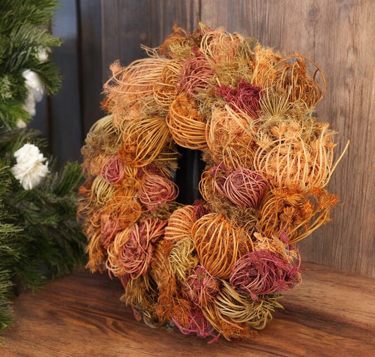 Natürlicher Trockenblumenkranz mit Blüten 38 cm Durchmesser, Kranz Türkranz Wandkranz