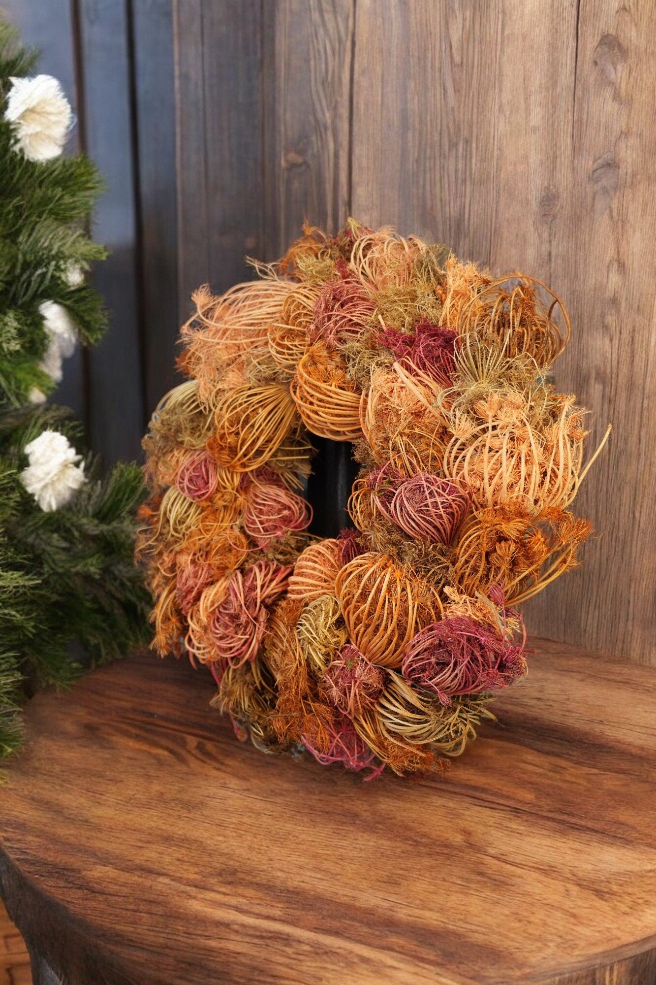 Natürlicher Trockenblumenkranz mit Blüten 38 cm Durchmesser, Kranz Türkranz Wandkranz