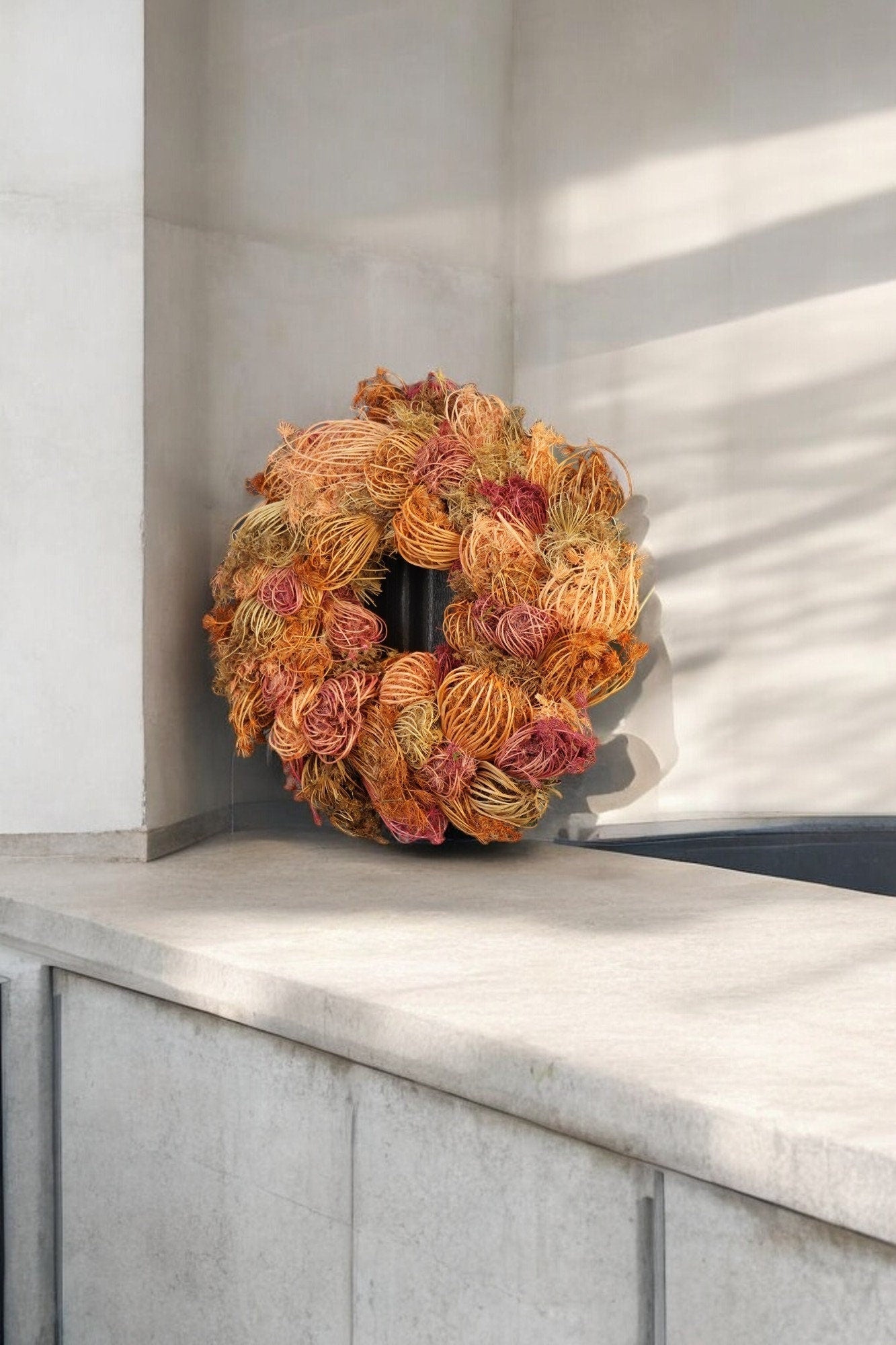 Natürlicher Trockenblumenkranz mit Blüten 38 cm Durchmesser, Kranz Türkranz Wandkranz