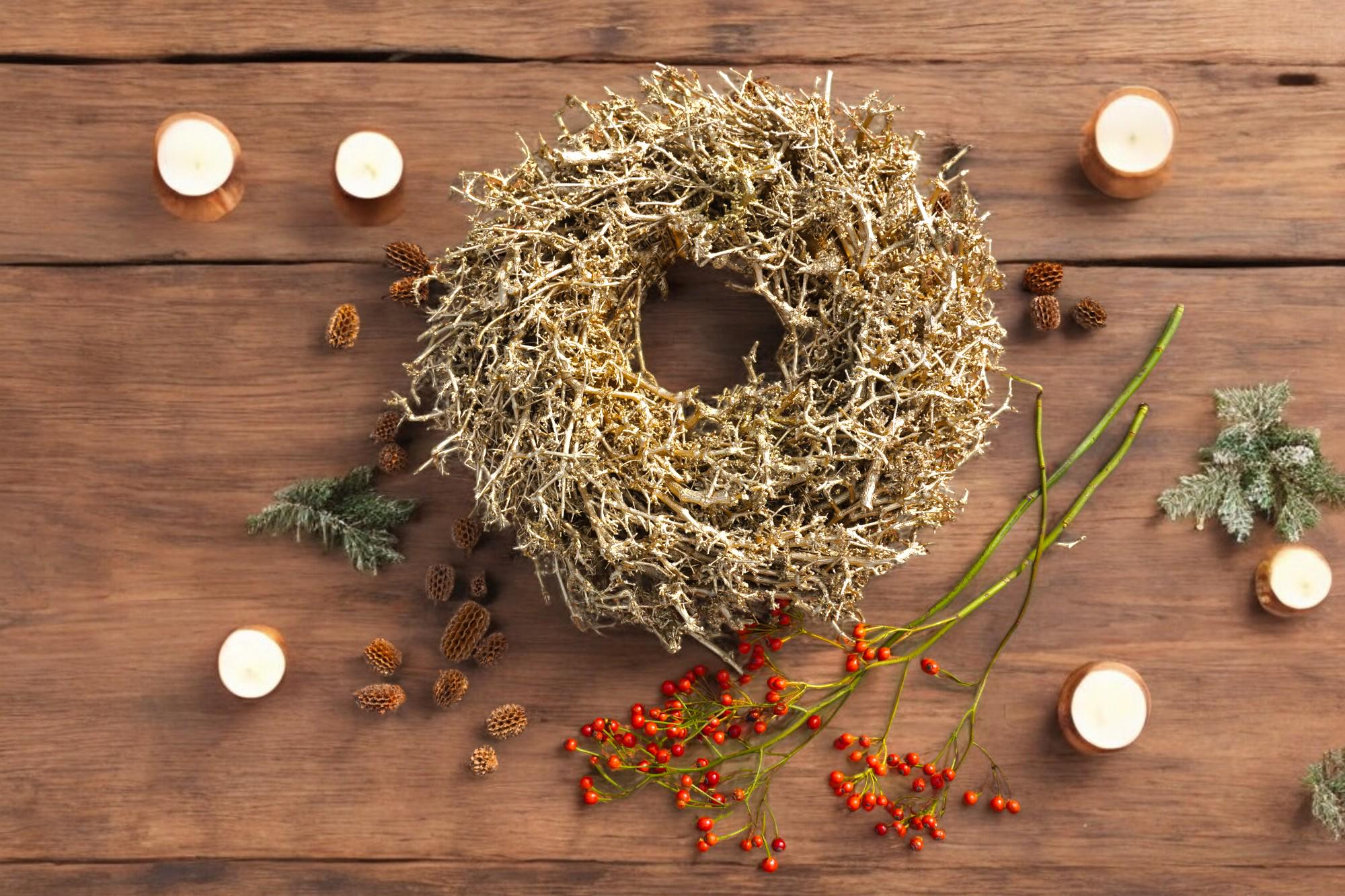 Weihnachtskranz "Goldener Bonsai" 30 cm