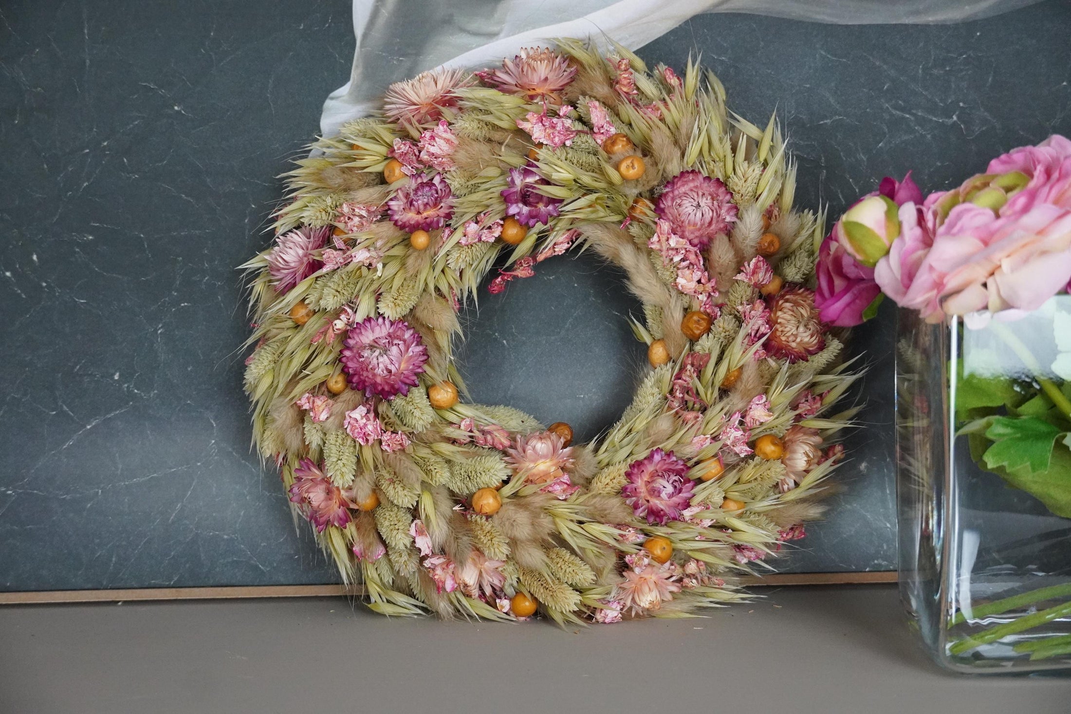 28 cm Trockenblumen-Kranz Türkranz oder Wandkranz