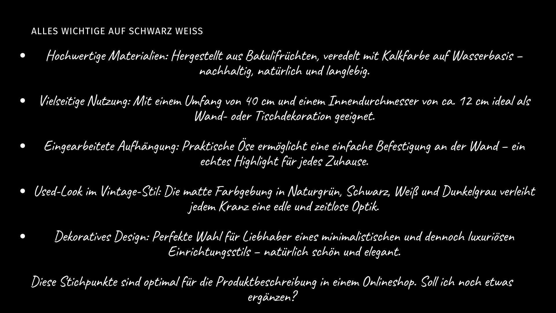 Kranz GRAU Türkranz Wandkranz 40 cm Ø / weiß, schwarz