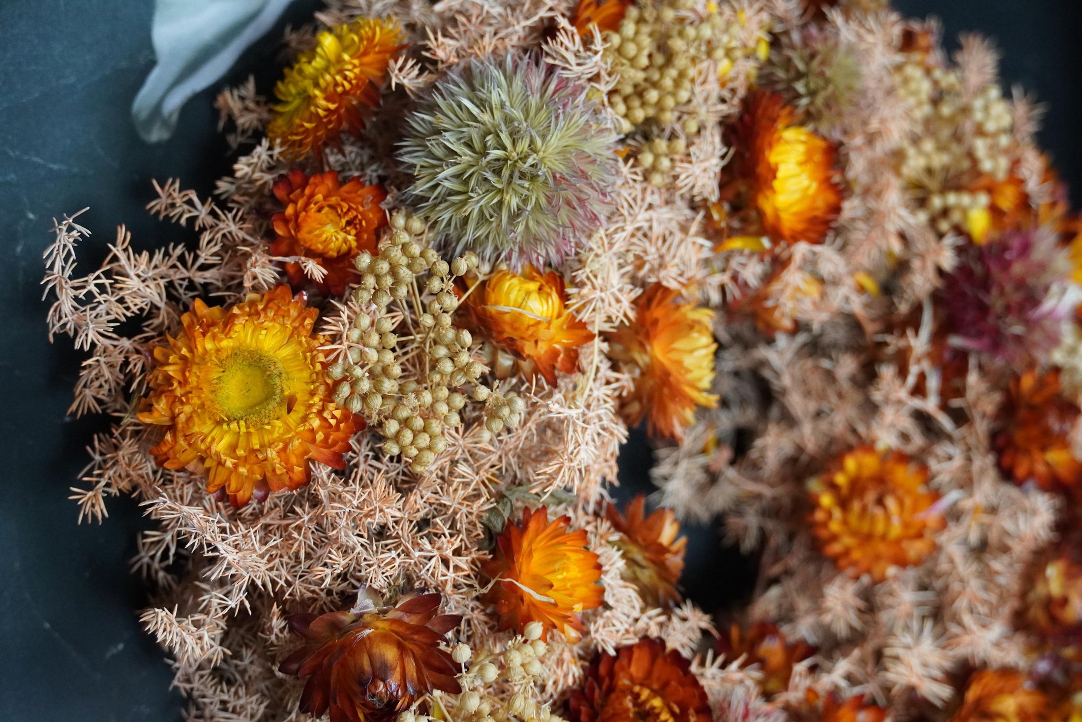 Trockenblumenkranz in frischen Frühlingsfarben (28 cm Durchmesser)