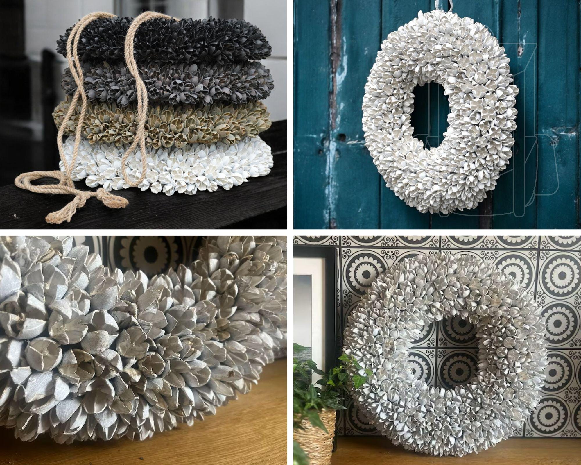 Kranz GRAU Türkranz Wandkranz 40 cm Ø / weiß, schwarz